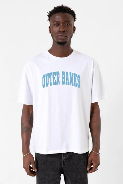 Outer Banks Lettern Beyaz Erkek Oversize Tshirt ürün görseli 1