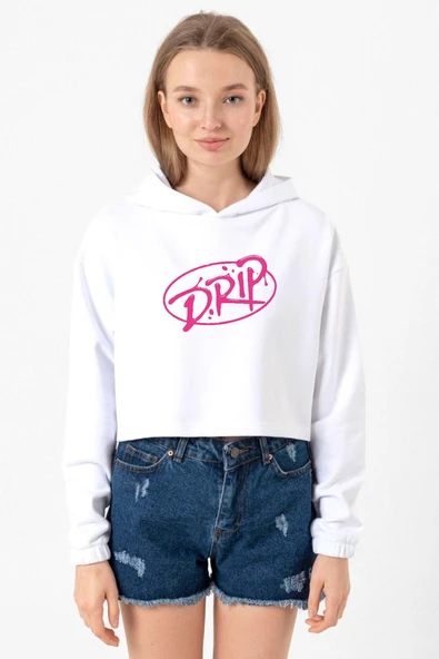 Babymonster Drip Beyaz Optik Kadın Crop Kapşonlu ürün görseli 1