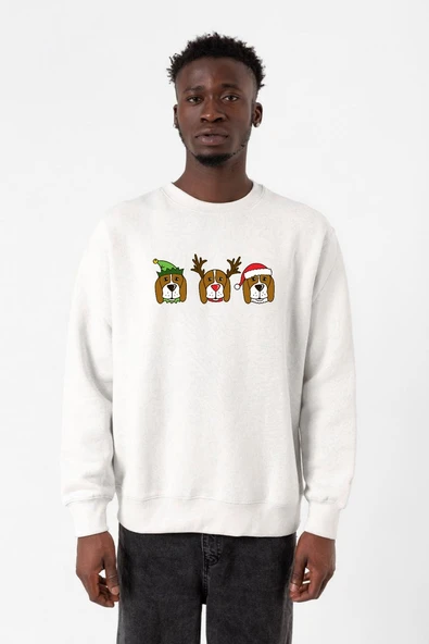 3 Wise Beagles Christmas Beyaz Erkek 2ip Sweatshirt ürün görseli 1
