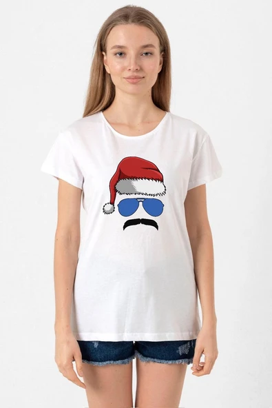 Mustache Christmas Hero Beyaz Kadın Bisikletyaka Tshirt ürün görseli 1
