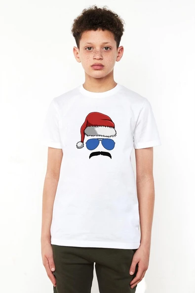 Mustache Christmas Hero Beyaz Çocuk Bisikletyaka Tshirt ürün görseli 1