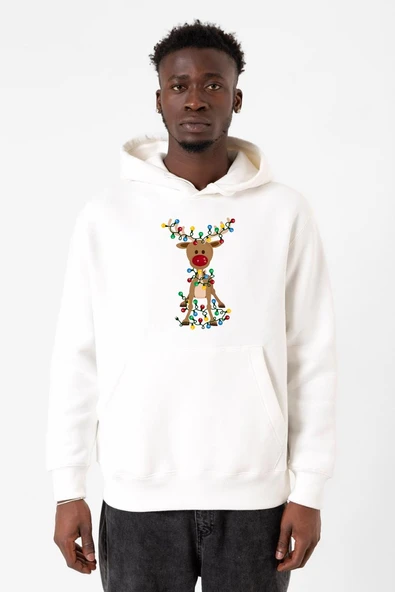 Adorable Reindeer Christmas Beyaz Erkek 3ip Kapşonlu Sweatshirt ürün görseli 1