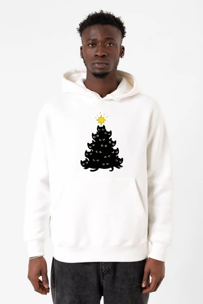 Meowy Christmas Beyaz Erkek 3ip Kapşonlu Sweatshirt ürün görseli 1