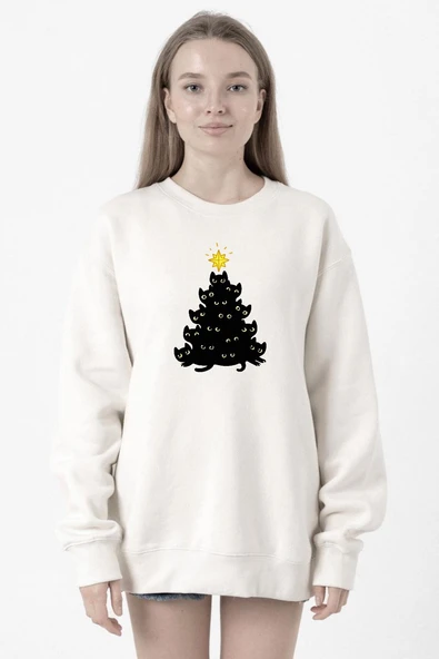 Meowy Christmas Beyaz Kadın 2ip Sweatshirt ürün görseli 1