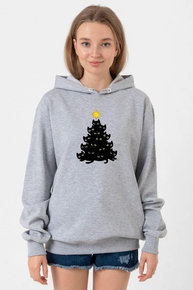 Meowy Christmas Grimelanj Kadın 3ip Kapşonlu Sweatshirt ürün görseli 1