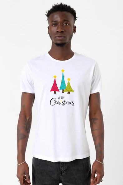 Merry Christmas Beyaz Erkek Bisikletyaka Tshirt ürün görseli 1