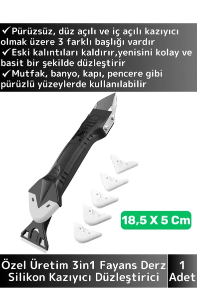 Premium Yüksek Kaliteli Kompakt 3in1 5 Silikon Başlıklı Fayans Derz Silikon Kazıyıcı Uygulayıcı ürün görseli 1