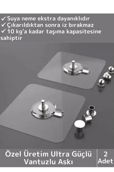 Özel Üretim Yüksek Kaliteli Suya Neme Ekstra Dayanıklı Montajsız Ultra Güçlü Vantuzlu Askı 2 Adet ürün görseli 1