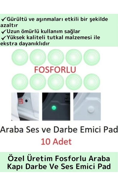 Özel Üretim Uzun Ömürlü Oto Araç Otomobil Gürültü Darbe Çizilme Önleyici Fosforlu Koruyucu Ped 10'lu ürün görseli 1