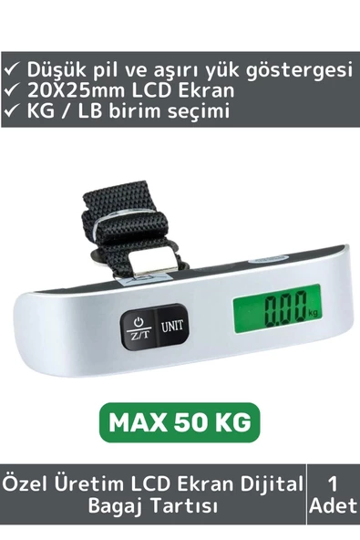 Premium Taşınabilir Seyahat Bavul Ağırlık Tartı Dijital LCD Ekran Kompakt Bagaj Tartısı MAX 50 Kg ürün görseli 1
