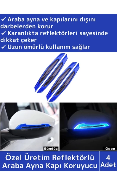 Özel Üretim Yüksek Kaliteli Oto Araç Otomobil Ayna Kapı Koruyucu Reflektörlü Şerit 4 Adet ürün görseli 1