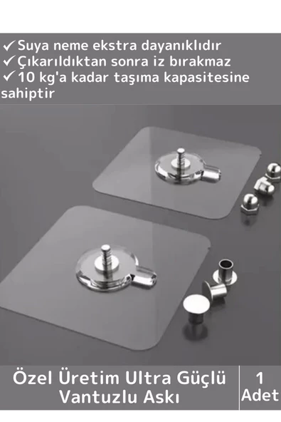Özel Üretim Yüksek Kaliteli Suya Neme Ekstra Dayanıklı Montajsız Ultra Güçlü Vantuzlu Askı 1 Adet ürün görseli 1