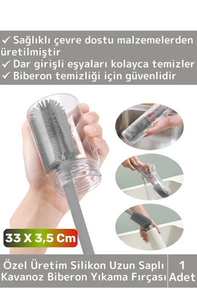 Özel Üretim Yüksek Kaliteli Çevre Dostu Uzun Saplı Kavanoz Bardak Biberon Temizleme Fırçası 33 Cm ürün görseli 1