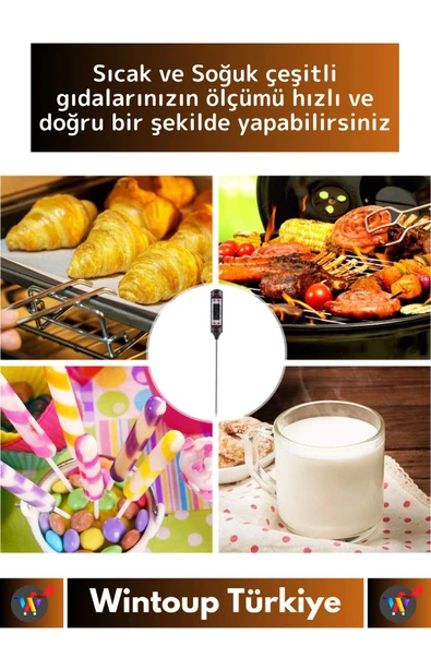 Premium LCD Ekran Çift Birimli Ölçüm Hafızalı Et Sıvı Mama Sıcak Soğuk Saplamalı Gıda Termometresi ürün görseli 1