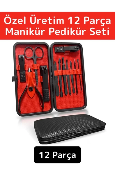 Premium Yüksek Kaliteli Çelik El Yüz Ayak Bakım Çantalı 12 Parça Manikür Pedikür Seti ürün görseli 1