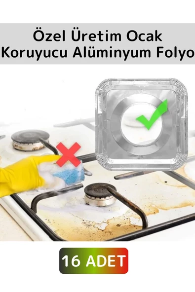 Premium Dayanıklı Uzun Ömürlü Kolay Temizlenebilir Ocak Yağ Kir Önleyici Kare Alüminyum Folyo 16Adet ürün görseli 1