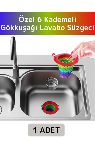 Uzun Ömürlü 6 Kademeli Katlanabilir Gökkuşağı Mutfak Lavabo Musluk Tıkanma Önleyici Lavabo Süzgeci ürün görseli 1