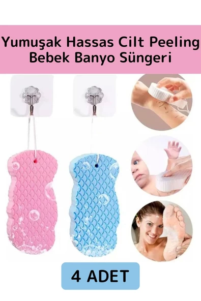 Yüksek Kaliteli Ultra Esnek Yumuşak Peeling Hassas Cilt Bebek Banyo Ovalama Süngeri Banyo Lifi 4Adet ürün görseli 1