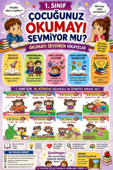 1.Sınıf Okumayı Sevdiren 8 li Büyük Boy Hikaye Seti ürün görseli 1