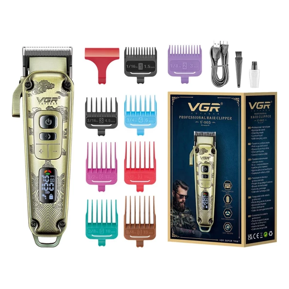 VGR V-005 Profesyonel Saç Kesme ve Tıraş Makinesi - Renkli Taraklı Tam Set! ürün görseli 1