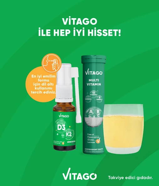 2li-Vitago Vitamin D3+ Vitago Multivitamin Efervesan Tablet - Resim 3
