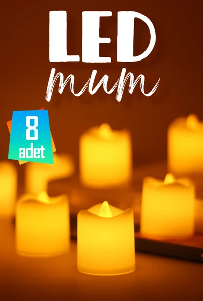 8 Adet Mat Beyaz Mini Led Mum Seti Pilli Dumansız Alevli Ledli Dekoratif Yapay Mum Dekor Işığı ürün görseli 1