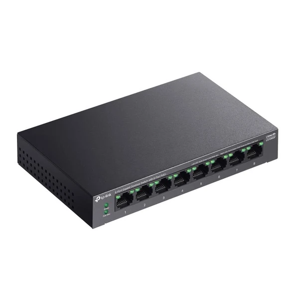 TP-LINK LS108GP 8 PORT GIGABIT + RJ45 62W 250 METRE POE MESAFE METAL KASA ürün görseli 1