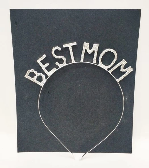 Elmas Taşlı Best Mom Metal Taç Gümüş ürün görseli 1