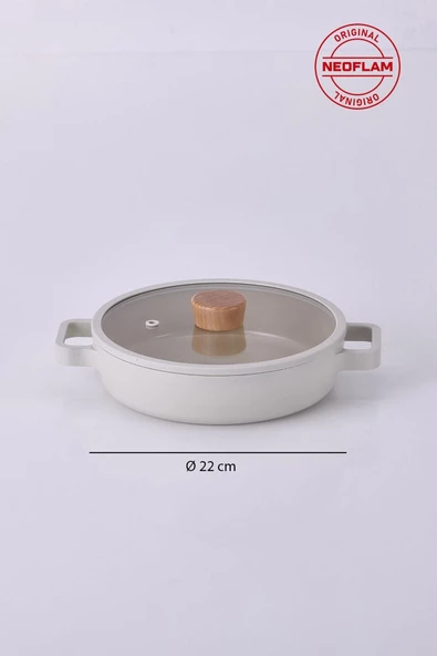 NEOFLAM FİKA CAM KAPAKLI ALÜMİNYUM SAHAN 22CM BEJ ürün görseli 1