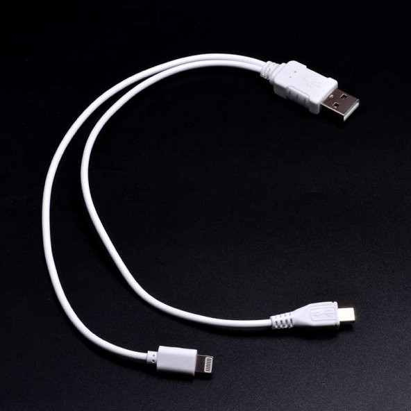 Zore 2 İN 1 Kısa Kablo İphone Şarj-Micro Usb Kablo ürün görseli 1