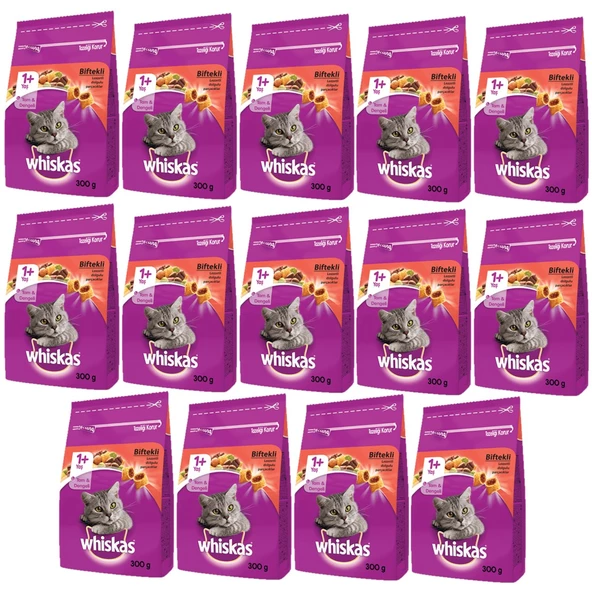 Whiskas Whıskas® Sığırlı (Biftekli) Kuru Kedi Maması 1+ Yaş 300 Gram (14 Adet) ürün görseli 1
