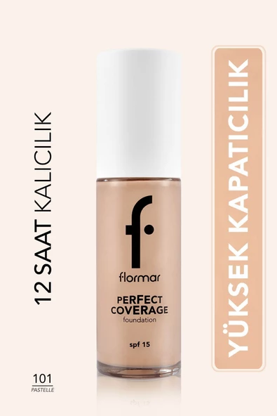 Flormar Perfect Coverage Yüksek Pigmentli & Yarı Parlak Bitişli Fondöten 30 ml - 101 Pastelle ürün görseli 1