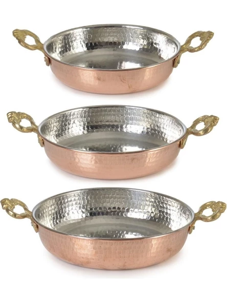 Kalın Bakır Takım 3 lü Bakır Tava Sahan Seti El İşlemeli Dövme Yumurta Tavası 14cm+18cm+22cm ürün görseli 1