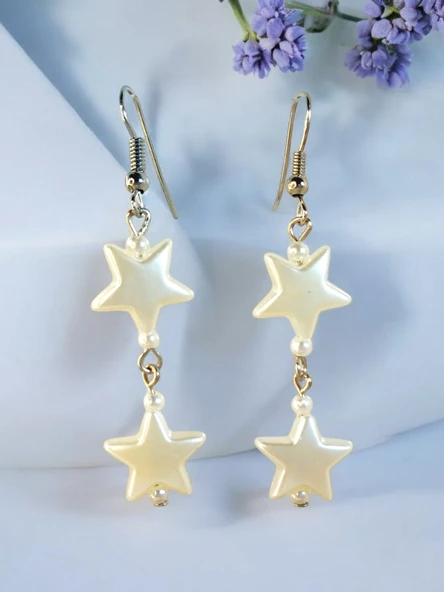 Yıldız Figürlü Aesthetic Soft Vibes Vintage Y2K Fairycore Star Beyaz Renk Sallantılı Küpe ürün görseli 1