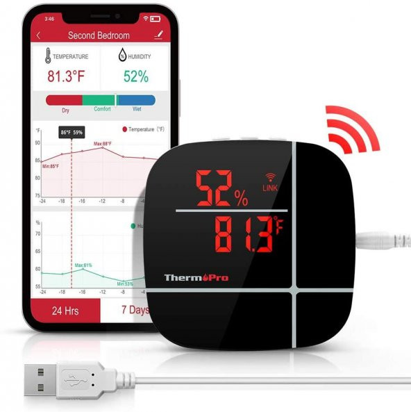 ThermoPro TP90 WiFi App Kontrollü Sıcaklık ve Nem Termometresi ürün görseli 1