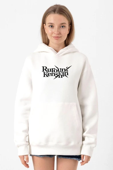 Rurouni Kenshin Letter Logo Beyaz Kadın 3ip Kapşonlu Sweatshirt ürün görseli 1