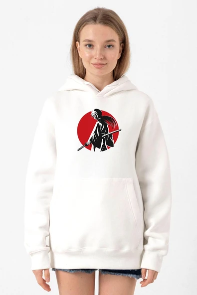Rurouni Kenshin Samurai Logo Beyaz Kadın 3ip Kapşonlu Sweatshirt ürün görseli 1