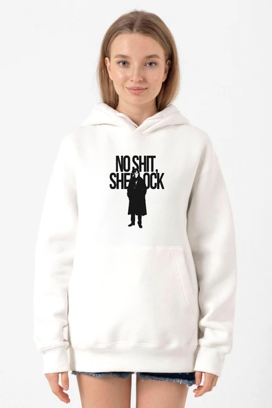 Sherlock No Shit Sherlock Beyaz Kadın 3ip Kapşonlu Sweatshirt ürün görseli 1