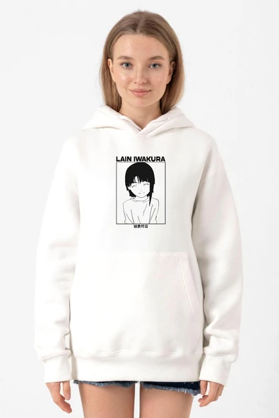 Serial Experiments Anime Lain Poster Beyaz Kadın 3ip Kapşonlu Sweatshirt ürün görseli 1