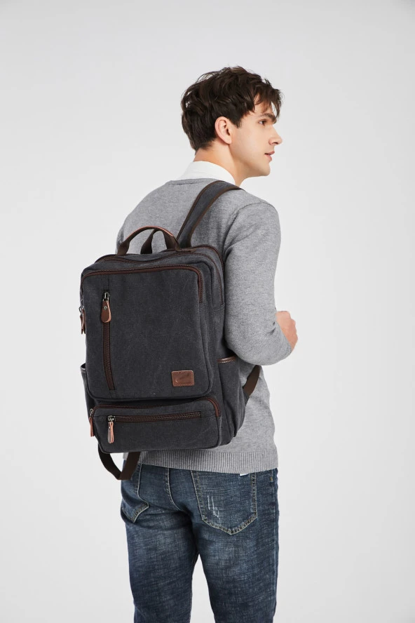 C-Active Erkek Kanvas Sırt Çantası Camel - Resim 8