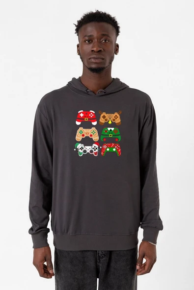 Video Game Controller Christmas Füme Erkek 2ip Kapşonlu ürün görseli 1