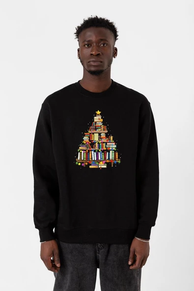 Book Lovers Christmas Siyah Erkek 2ip Sweatshirt ürün görseli 1