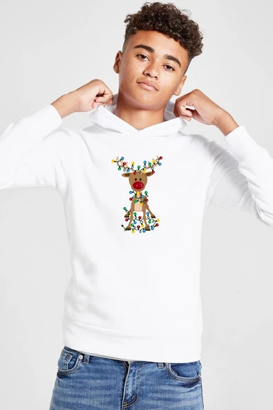 Adorable Reindeer Christmas Beyaz Çocuk 3ip Kapşonlu  Sweatshirt ürün görseli 1