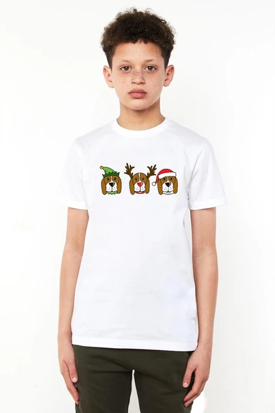 3 Wise Beagles Christmas Beyaz Çocuk Bisikletyaka Tshirt ürün görseli 1