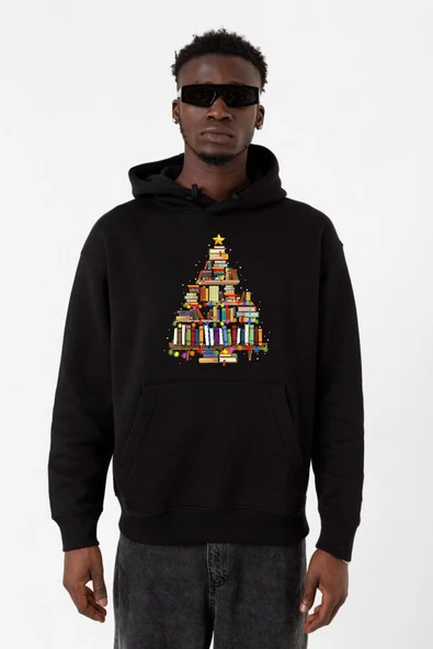 Book Lovers Christmas Siyah Erkek 3ip Kapşonlu Sweatshirt ürün görseli 1