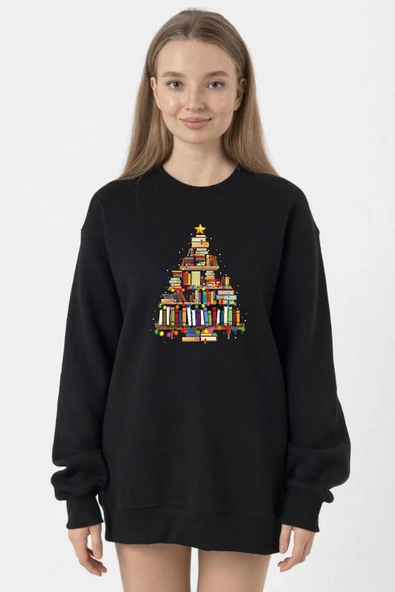 Book Lovers Christmas Siyah Kadın 2ip Sweatshirt ürün görseli 1