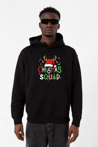 Christmas Squad Siyah Erkek 3ip Kapşonlu Sweatshirt ürün görseli 1