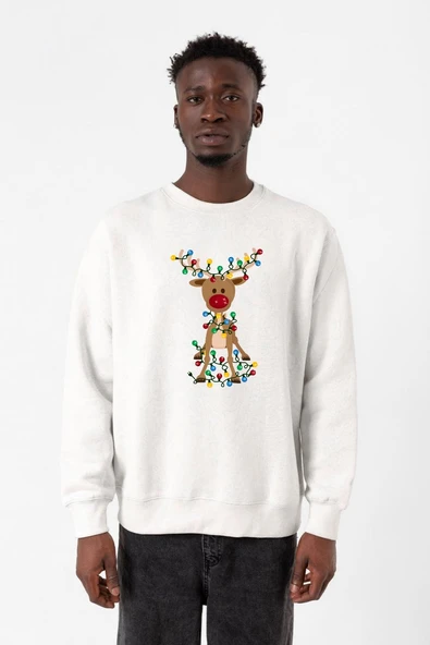Adorable Reindeer Christmas Beyaz Erkek 2ip Sweatshirt ürün görseli 1