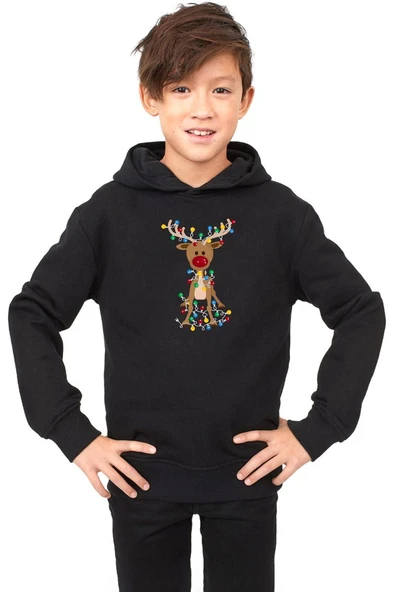 Adorable Reindeer Christmas Siyah Çocuk 3ip Kapşonlu ürün görseli 1