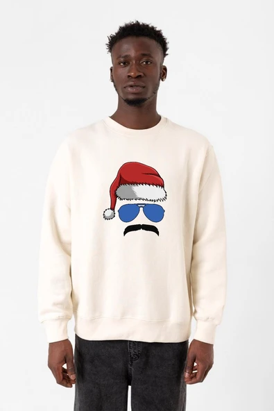Mustache Christmas Hero Ekru Erkek 2ip Sweatshirt ürün görseli 1
